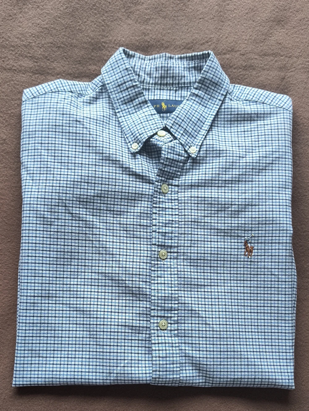 Polo by Ralph Lauren Blue and White Mini Check Short-Sleeve Button-Down Shirt